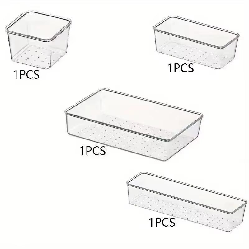 8/13/25Pcs Drawer Organizers Set Clear Plastic Desk Divider Bins Bedroom Dresser Office Storage Box for Makeup Jewelries Kitchen