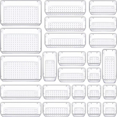 8/13/25Pcs Drawer Organizers Set Clear Plastic Desk Divider Bins Bedroom Dresser Office Storage Box for Makeup Jewelries Kitchen