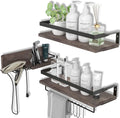 3 in 1 Rustic Floating Shelves, Decorative Storage Shelves with Towel Bar, Wall Mounted Shelves Holder for Bathroom, Kitchen & Bedroom - Set of 3 Shelves
