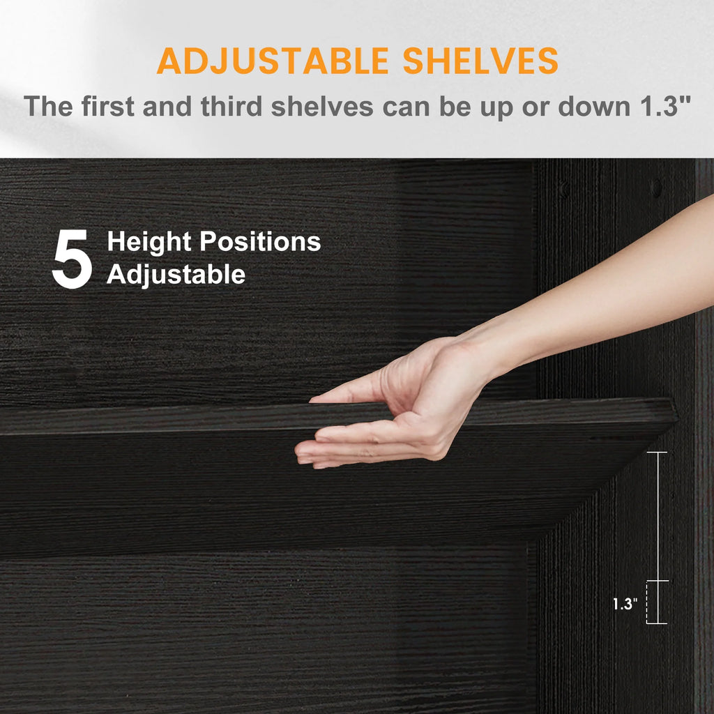 4 Shelf Bookcase, 42 Inch Tall Floor Standing Open Bookshelf for Home Office and Living Room, Black