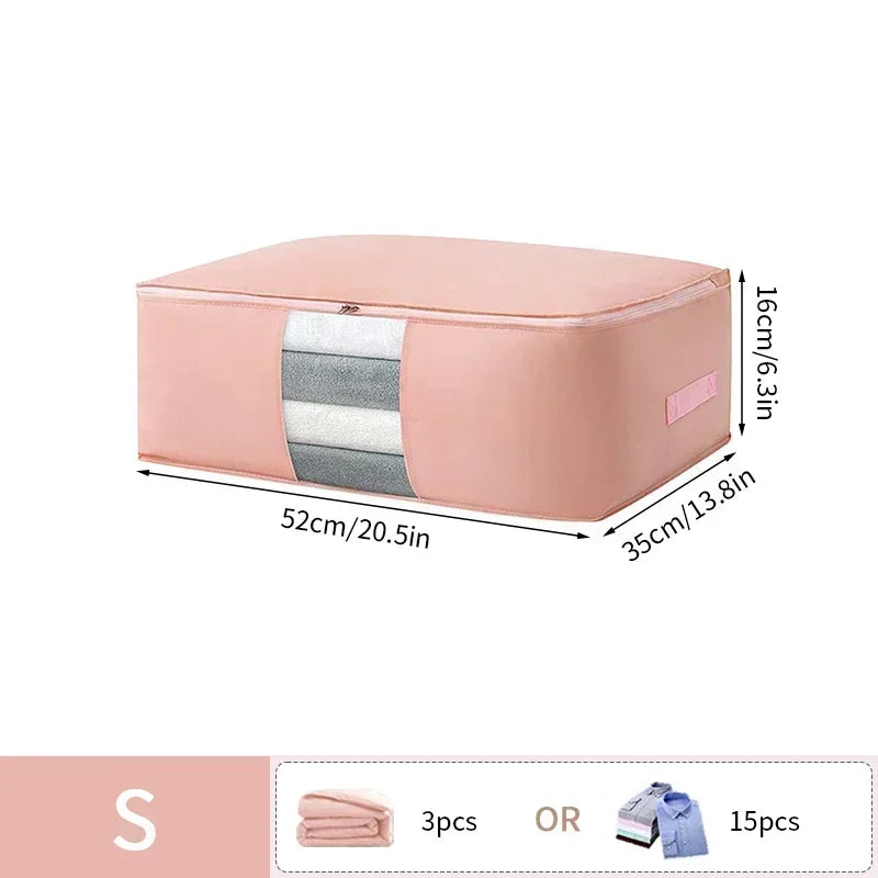 Foldable Clothes Storage Bag Visual Quilt Organize Cases with Handle Home Pillow Blanket Organizer Wardrobe Sorting Storage Box