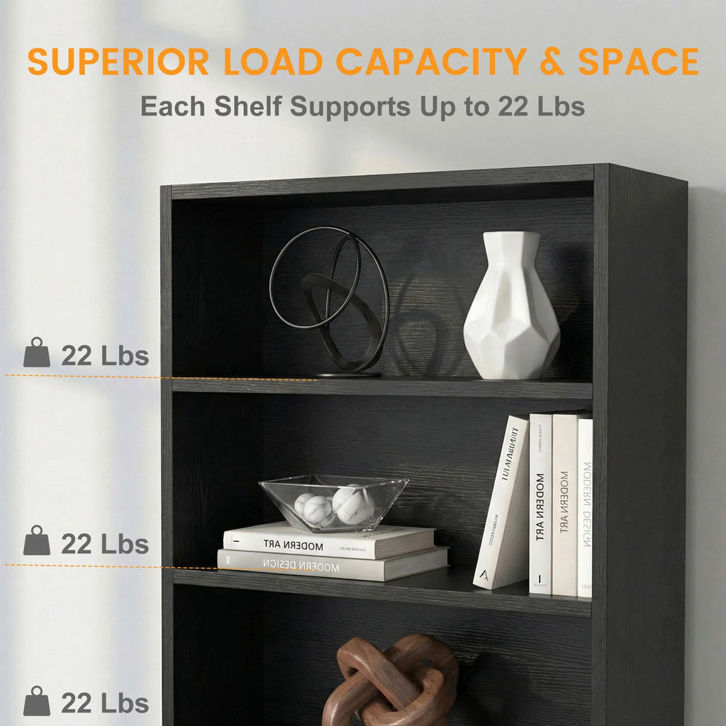 4 Shelf Bookcase, 42 Inch Tall Floor Standing Open Bookshelf for Home Office and Living Room, Black