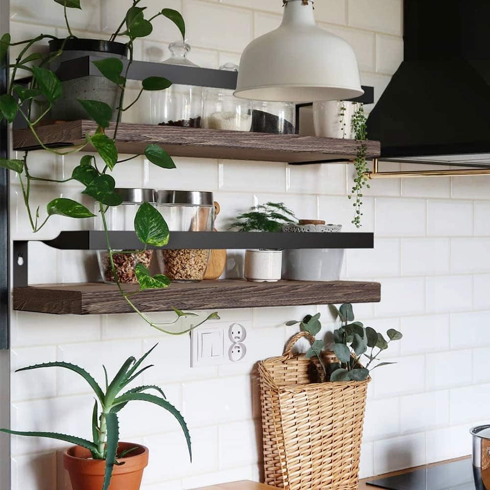 3 in 1 Rustic Floating Shelves, Decorative Storage Shelves with Towel Bar, Wall Mounted Shelves Holder for Bathroom, Kitchen & Bedroom - Set of 3 Shelves